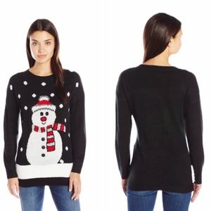 Mesh & Lace Snowman Sweater, Black, White, Large